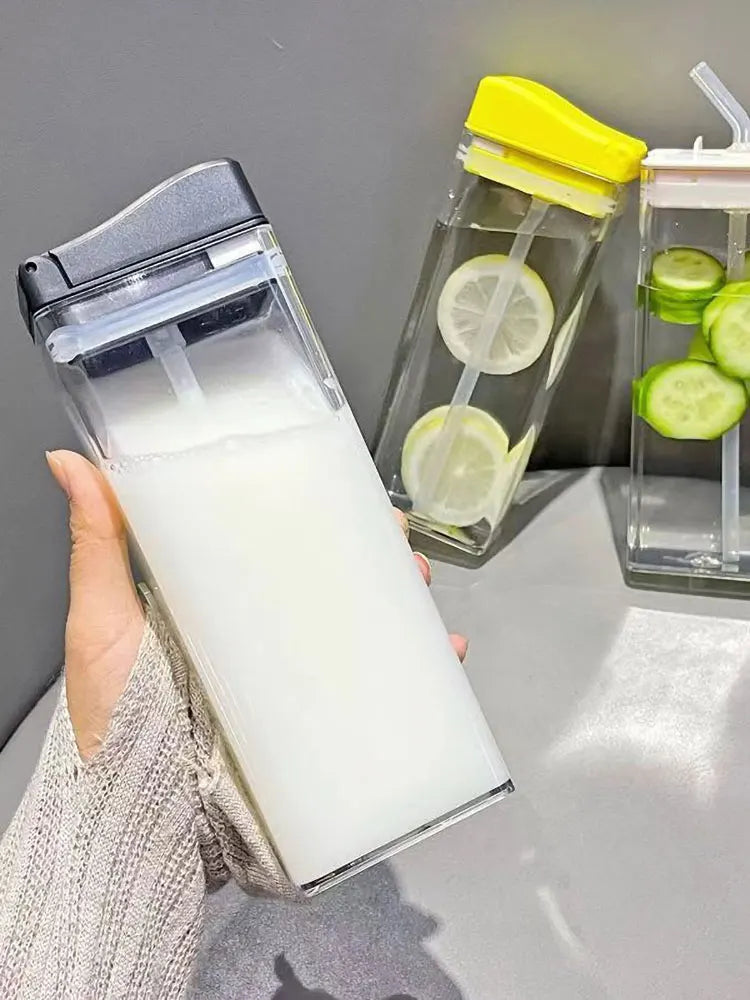 Accompanying cup Sports cup Net Red flat portable square box transparent water cup girls high appearance horizontal rectangular.