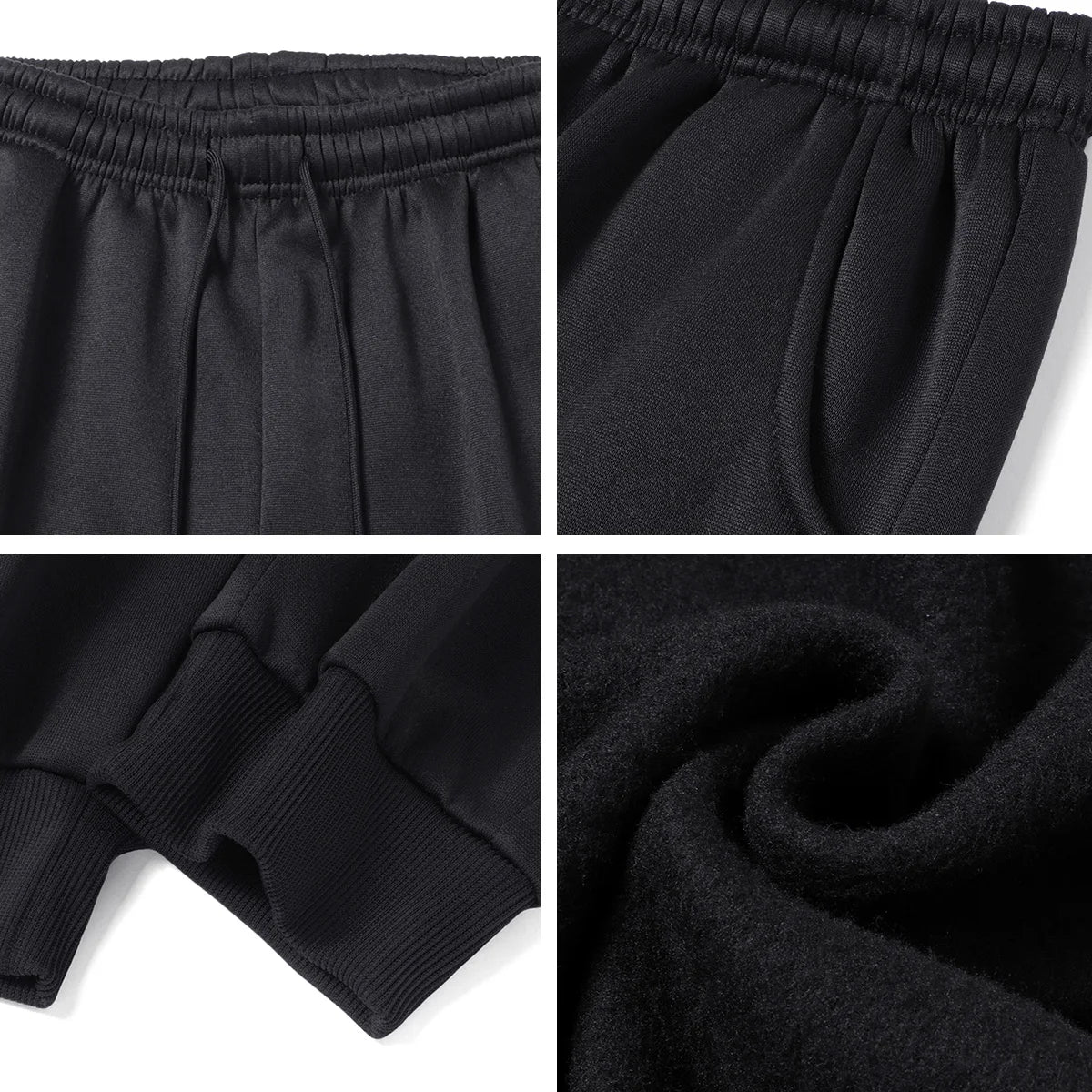 Men's fleece-lined ankle-length pants, autumn and winter drawstring waist sports sweatpants, with leather label running pants.