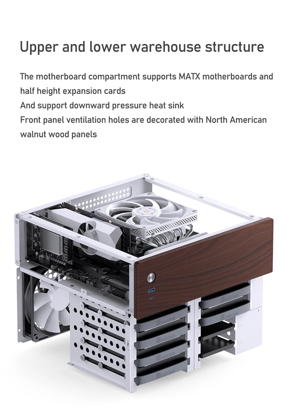 JONSBO N4 NAS Mini Case ITX/M-ATX Motherboard SFX Power 6 Large and 2 Small Hard Disk Bit Home Office Server PC Chassis.