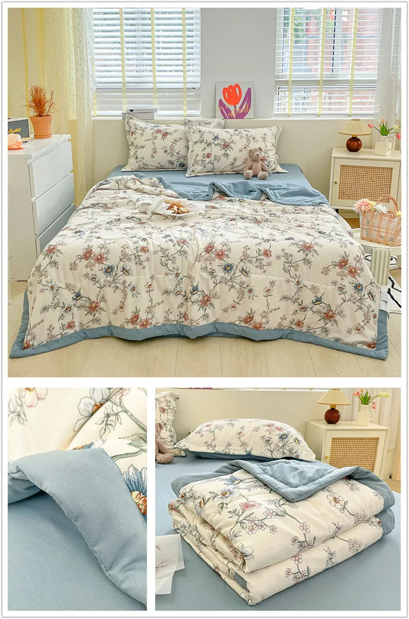 Printed Thin Duvet Skin-friendly Comforter 100x150cm for Kids Quilt Soft Bedspread Summer Blanket edredones (No Pillowcase)