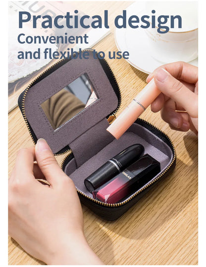 Lipsticks Case with Built-In Mirror Mini Cosmetic Bag Zipper Makeup Organizer Coin Pouch Travel Contact Lens Case Lipstick Purse.