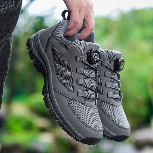 Männer Turnschuhe Stilvolle Rotierenden Schnalle Wanderschuhe Einfarbig Komfortable Nicht-slip Sportliche Schuhe Plus Größe Männer Schuhe Leder