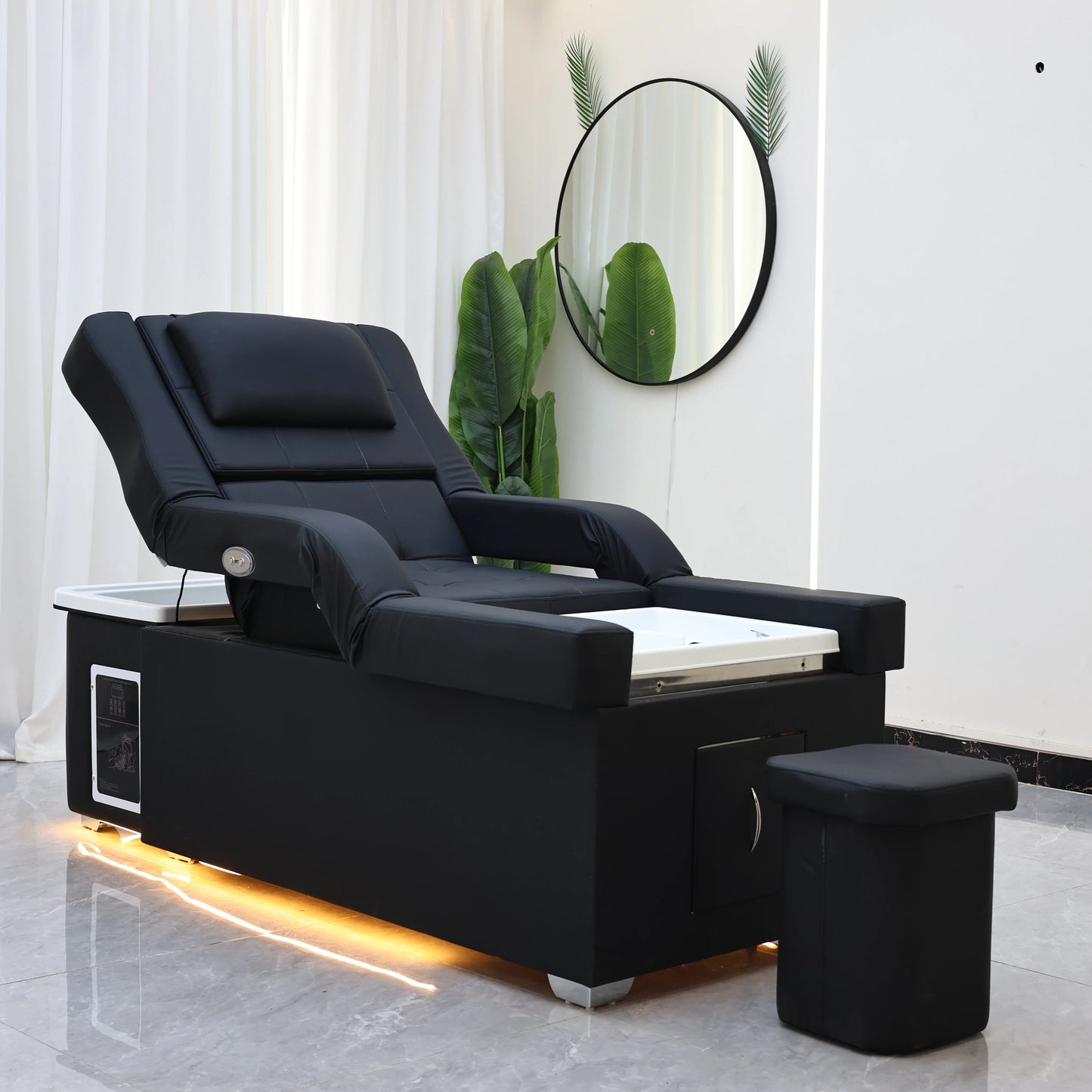 XinSheng Elektrisch verstellbares Lift-Shampoo-Bett, Massagetisch, All-in-One-Salon-SPA-Massagebett mit Haarwaschbecken und Fußbad