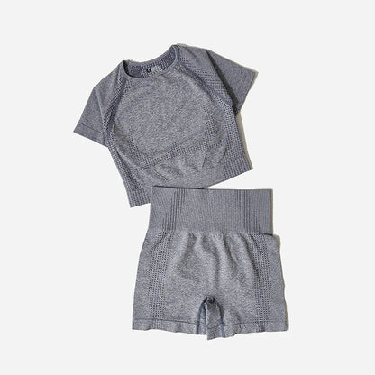 Seamless Women Yoga Set Crop Top Short Sleeve Shirt Fitness Shorts Workout Clothes For Women Gym Clothing Yoga Sport Set