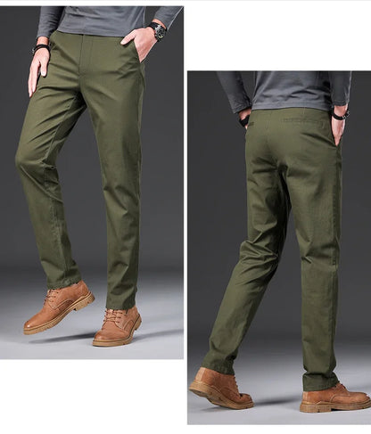 97% Cotton Men's Casual Pants Autumn Fashion Comfortable Elastic Slim Straight Business Trousers Black ArmyGreen Khaki.