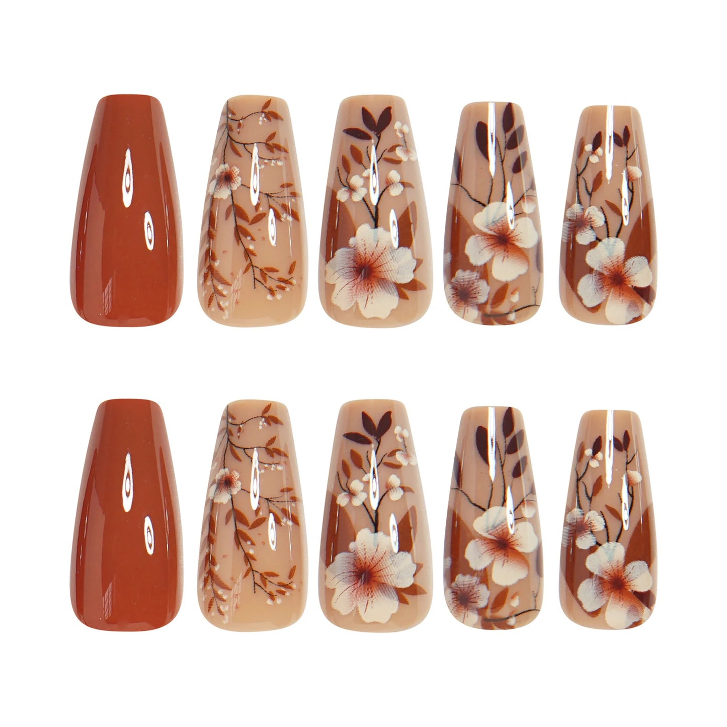 24pcs/set short medium long fake nails for Spring summer season gradient peach flowers butterfly heart press on false nail art