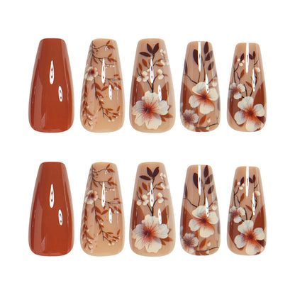 24pcs/set short medium long fake nails for Spring summer season gradient peach flowers butterfly heart press on false nail art