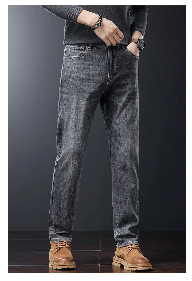 2025 Casual Jeans Young Men's Korean Style Business Straight Jeans Stretch Denim Pants Trousers Slim Fit Classic Cowboys Jeans.