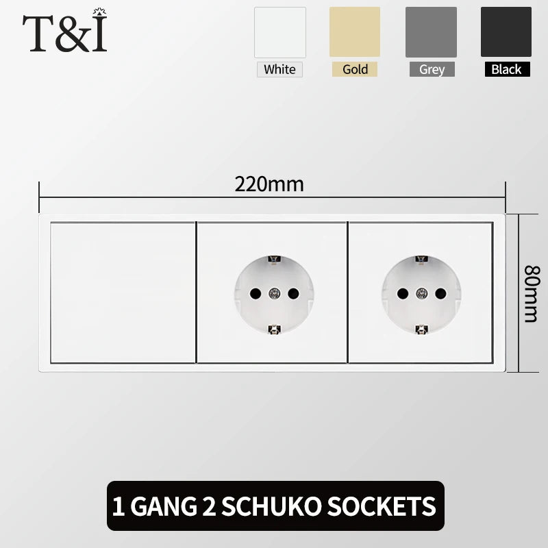 Europäische Wandsteckdose, EU-Steckdose, USB-Typ-C-Ladeanschlüsse, 1/2-Gang-Lichtschalter, 16 A 250 V, Unterputzmontage, weißes Panel, 80 x 80 mm