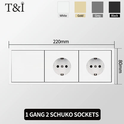 Europäische Wandsteckdose, EU-Steckdose, USB-Typ-C-Ladeanschlüsse, 1/2-Gang-Lichtschalter, 16 A 250 V, Unterputzmontage, weißes Panel, 80 x 80 mm