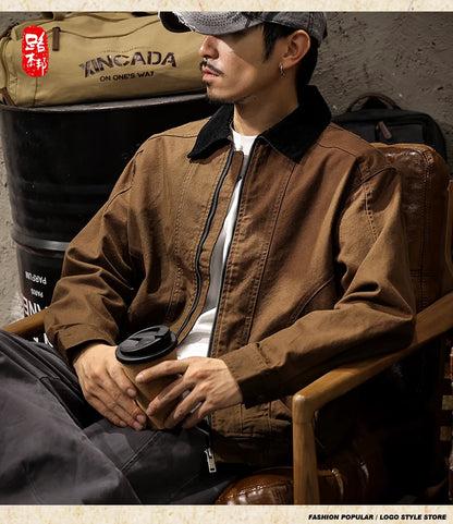 Men Spring Autumn Washed Cotton Loose Casual American Retro Cargo Jacket Man Streetwear Cityboy Coat Outerwear Varsity Jacket.