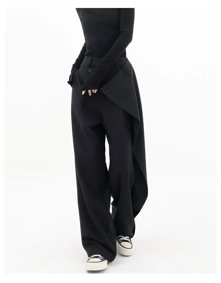 HOUZHOU Women Wide Suit Pants High Waist Gothic Japanese Style Baggy Black Trousers Irregular Straight Pants Casual Streetwear.