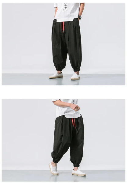 New Trendy Men Harem Pants Loose Oversized Style Cotton and Linen High Quality Jogger Sweatpants Casual Male Trousers