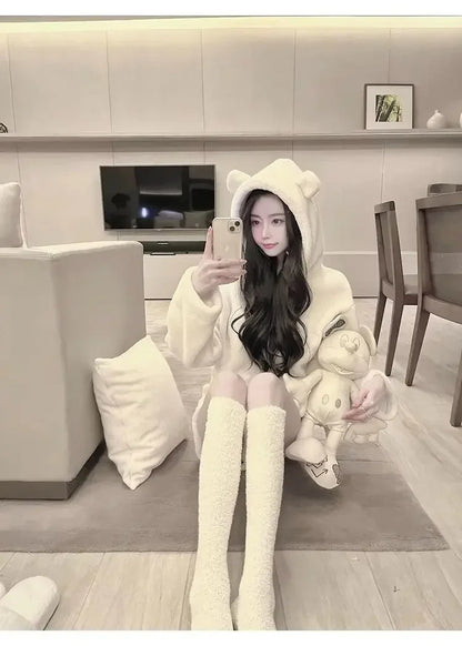 Stylish Pajama Sets for Women Kawaii Girls Autumn Winter Clothing Japan Style Long Sleeve Shorts Young Students Home Casual Soft