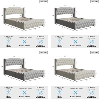 Creahappy – Polsterbetten – Betten unter dem Bett – Einzelbetten mit hydraulischem Hebesystem – Wellenbetten aus Samtgeflecht