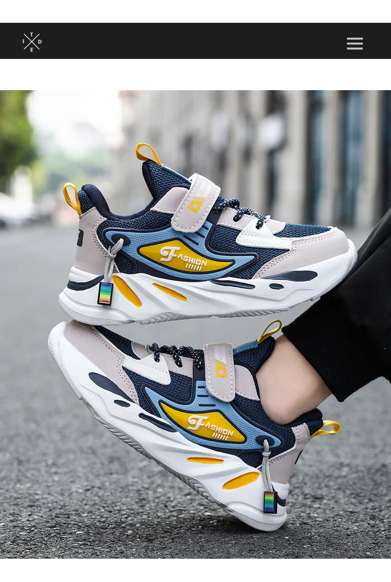 Kids Boy Fashion Trend Casual Sneaker Non-Slip Children's Sports Shoes Breathable Mesh Comfortable Wear.