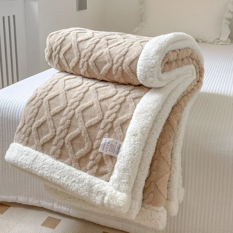 Double Layer Fleece Blanket Autumn Winter Thick Warm Office Nap Throw Blankets for Sofa Bed Single Double Soft Plush Comforter.