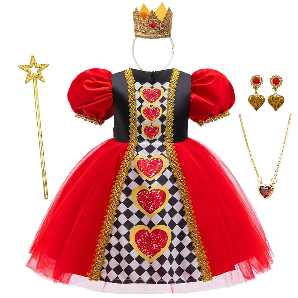Alice Red Queen Cosplay Prinzessin Kleid Mädchen Deluxe Performance Kleidung Kind Karneval Halloween Party Charm Kostüm Geburtstagsgeschenk.