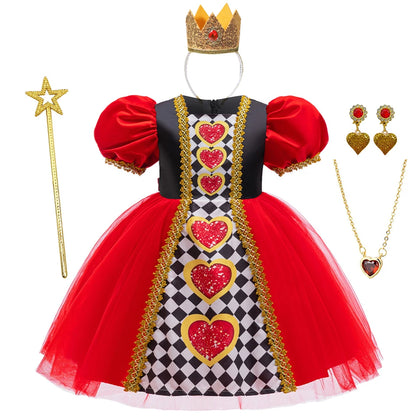 Alice Red Queen Cosplay Prinzessin Kleid Mädchen Deluxe Performance Kleidung Kind Karneval Halloween Party Charm Kostüm Geburtstagsgeschenk.