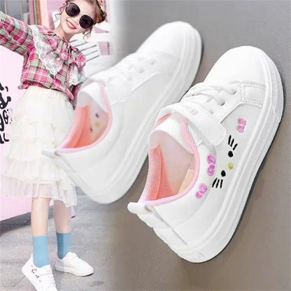 2023 Children's Little White Shoes Girls' Student Flat Bottom Casual Sports Shoes Low Top Spring Korean Plate Shoes.