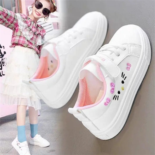 2023 Children's Little White Shoes Girls' Student Flat Bottom Casual Sports Shoes Low Top Spring Korean Plate Shoes.