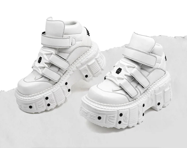 Gothic Ankle Rock Boots 2025 New Punk Style Women Shoes Lace-up White Platform Shoes Woman Metal Decor Woman Sneakers.
