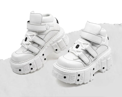 Gothic Ankle Rock Boots 2025 New Punk Style Women Shoes Lace-up White Platform Shoes Woman Metal Decor Woman Sneakers.
