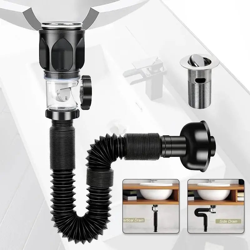 Kitchen Sink Drain Pipe Flexible Stretchable Deodorant Strainer Pipeline Washbasin Anti Blockage Sink Strainer Drain Pipe