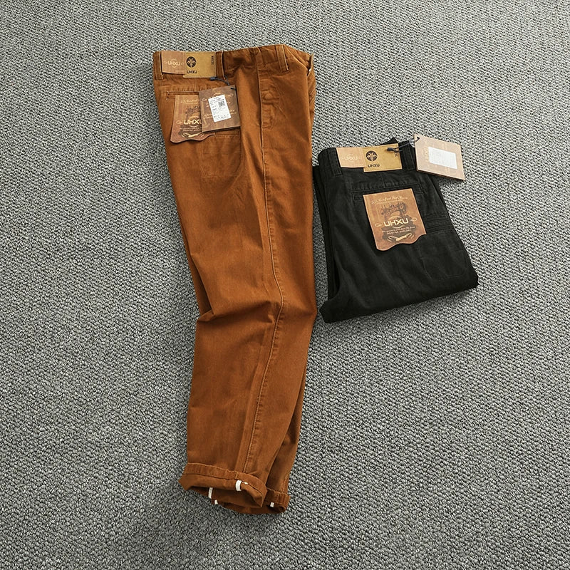 Spring And Autumn New American Retro 100% Cotton Multi-pocketed Washed Old Straight Casual Pants Loose Fashion Cargo Trousers.