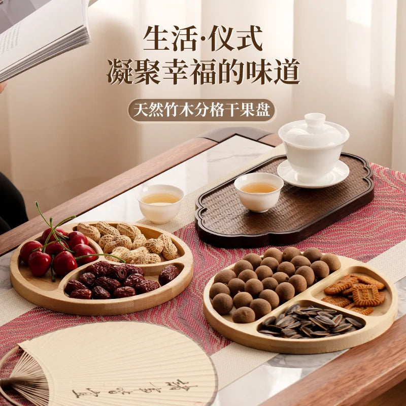 1pcs Wooden Compartment Tray for Boiling Tea  Snack Plate Home Living Room Nut Candy Fruit Serving Dish Solid Wood.