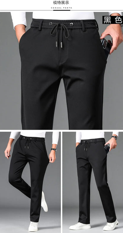 10XL Big Size Men's Summer Casual Pants Straight Fit Elastic Waist Trouser Male Classic Office Plus Large Stretch Zipper Pocket.