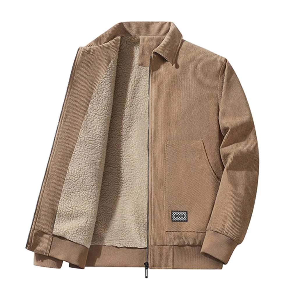 Winter New Arrival Corduroy Jacket Business Casual Windproof Thermal Fleece-Lined Thickened Collared Cotton Coat Fashionable.