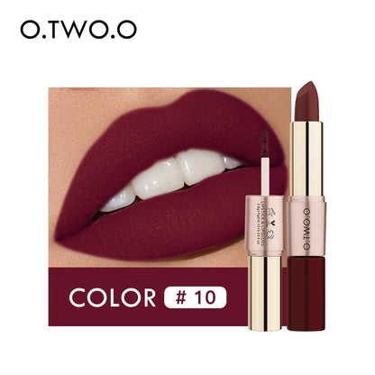 O.TWO.O 2 IN 1 Matte Lipstick&Liquid Lipstick 12 Colors Makeup Lip Glaze Waterproof Batom Lip Cosmetics Silky Texture