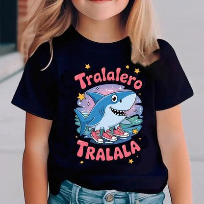 Italian Brainrot Animals Kids Cotton T-shirt Cappuccino Assassino Short Sleeve Tops for Kids Funny Meme Cute Tee Summer Clothing.