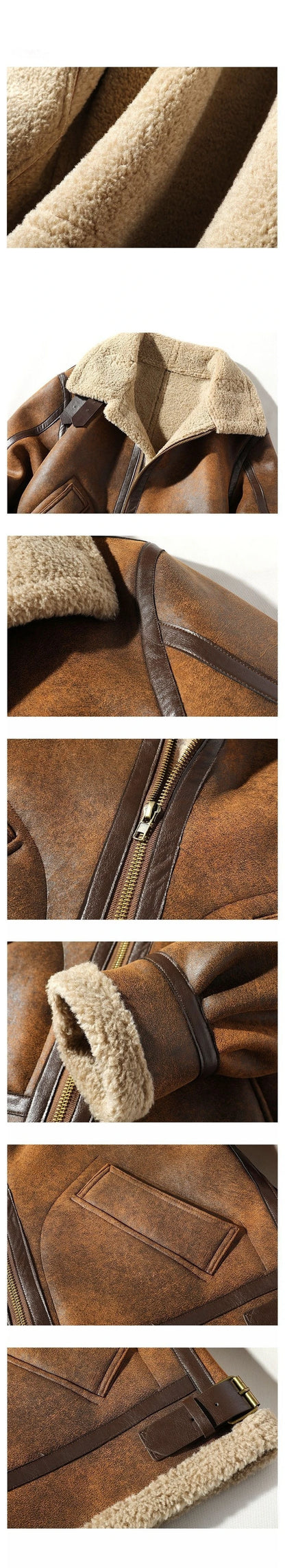 Mens Retro Suede Lambhair Jacket Thick Winter Fur Large Size Motorcycle Leather Coat Trendy.