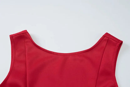 DGLUKE Elegantes rotes Minikleid für Damen, U-Boot-Ausschnitt, ärmellos, hohe Taille, A-Linien-Kleid, rückenfrei, plissiert, kurze Abschlussball-Party-Kleider.