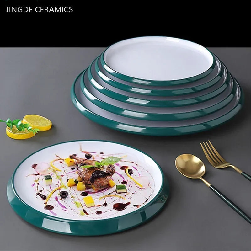 1Pc Commercial Melamine Tableware Household Plastic Dinner Plates Round Barbecue Salad Dishes Plate Kitchen Accessories.