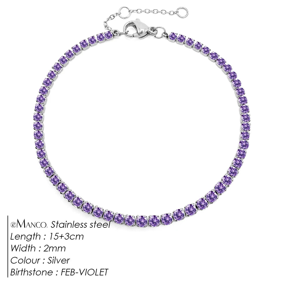 eManco Stainless Steel Gold Plated Sparkling Bracelet High Quality White Zirconia Single Row Simple Accessory For Girls.