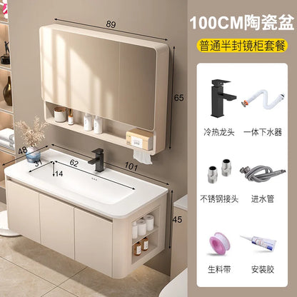 Space Badezimmerschrank aus Aluminium mit Wabenbogen und Seitenschrank, Waschbecken-Kombination, WC-Waschbecken, integrierte Keramik