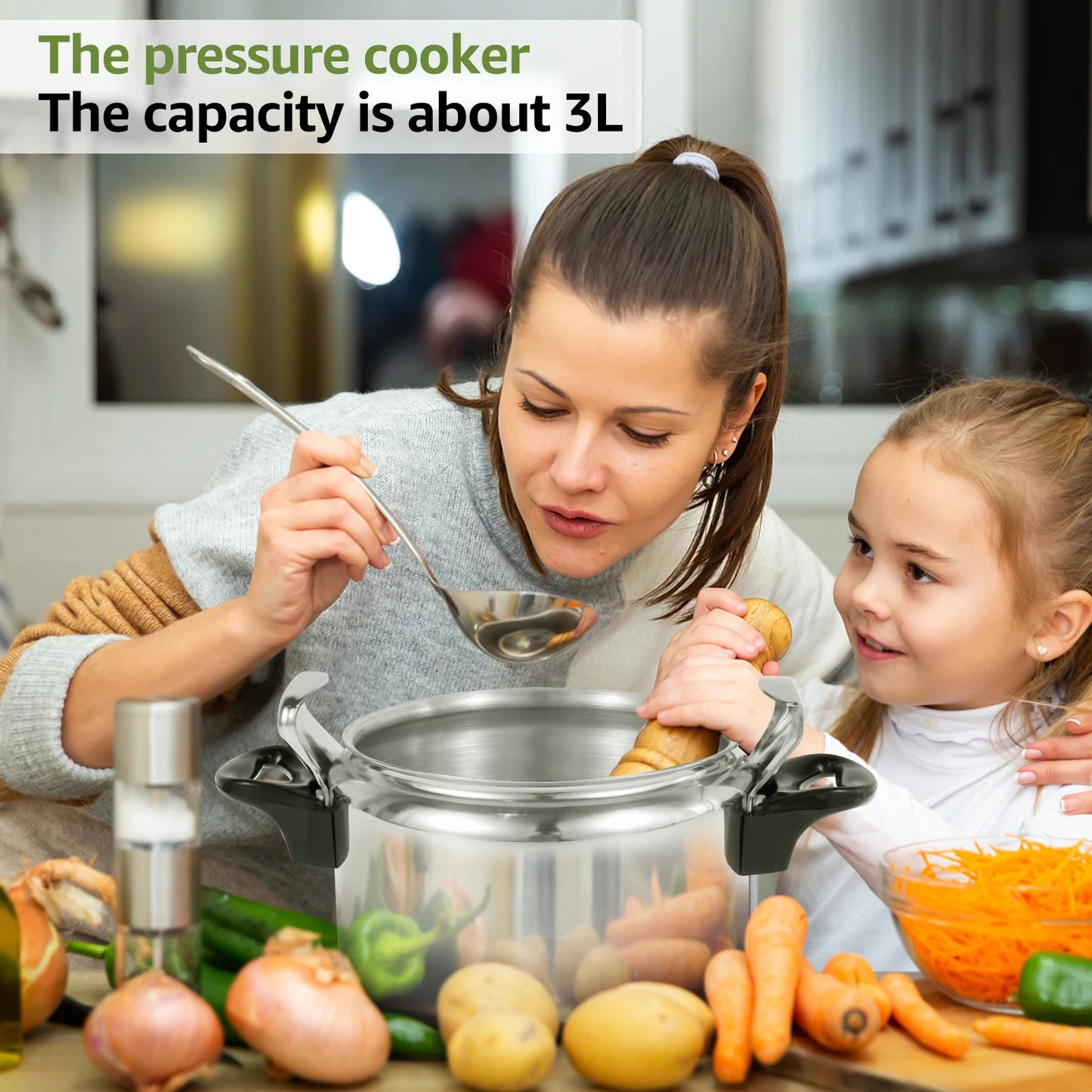 Small Pressure Cooker 3 Litre Pressure Canner with Safety Valve Suitable for All Hob Types Multipurpose Pressure Cooker Pot.