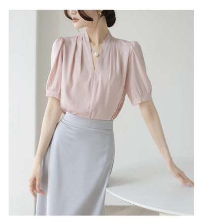 2025 Fashion Summer Short Sleeve V-Neck Women Blouse White Blouse Shirt Women Tops Blouses Shirts Blusas De Mujer Camisas P856.