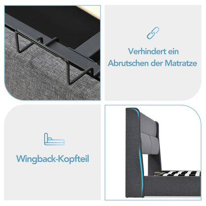 KOMHTOM Polsterbett Doppelbett, Verstellbare Kopfstützen, Stauraumbett, ohne Matratze