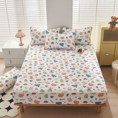 Floral Fitted Sheet Queen Size Bed Cover Thicken Bedsheet Quilted Mattress Protector tampa de colchão (Pillowcase Need Order).