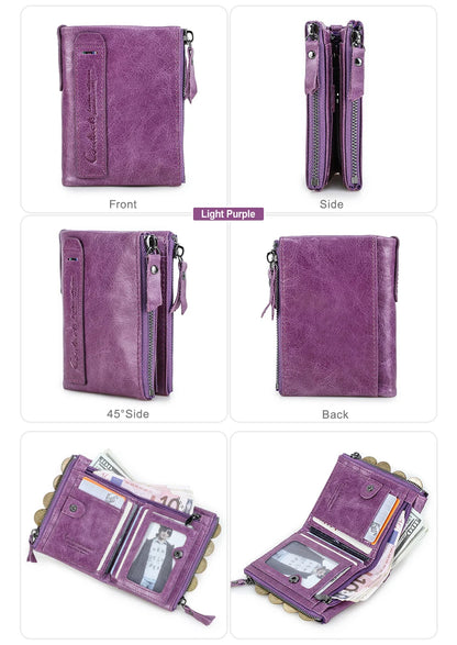 CONTACT'S Genuine Leather Short Wallets for Women Luxury Designer Coin Purse Female Money Clip Card Holder Customize Men Wallets