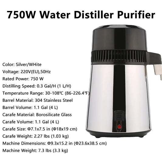 DIVEDEER Water Distiller 4L Purifier Filter Dispenser Drinking Bottle Softener Dual Temp Display Overheat Protection.