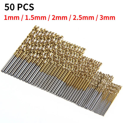 50 Stücke Professionelle Titanbeschichtete Bohrer Bits HSS High Speed Stahl Bohrer Set Werkzeug Hochwertige Elektrowerkzeuge 1/1,5/2/2,5/3mm