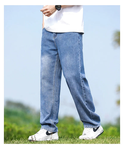 Mens Minimalist Loose Straight Wide Leg Denim Jeans 2025 Autumn Winter Retro Drape Comfortable Casual Pants Plus Size 38.