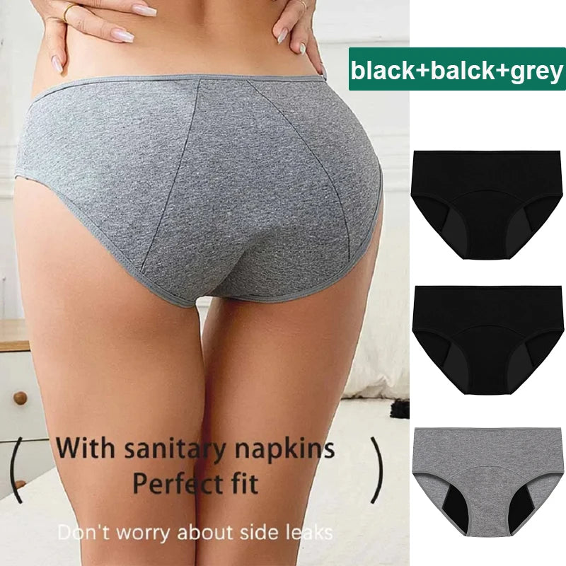 3pcs Women Menstrual Period Underpants Ladies Cotton Postpartum Absorbent Leak Proof Panties European size XS-5XL
