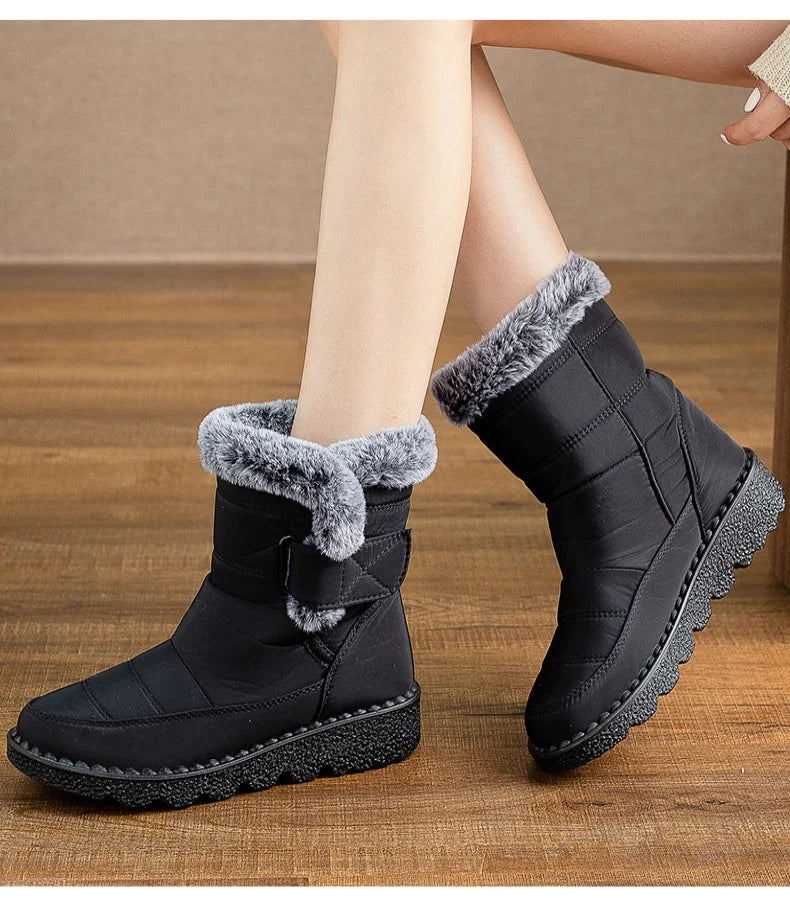 Boots 2025 Women's Boots Fur Botas Mujer Super Warm Winter Boots For Snow Women Low Heels Winter Shoes Woman Black Rubber Boot.