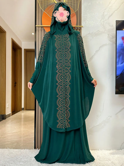 New Two Piece Set Solid Jilbab Prayer Muslim Abaya Set Women Prayer Garment Dress Hijab Long Khimar Skirt Sets Islamic Ramadan